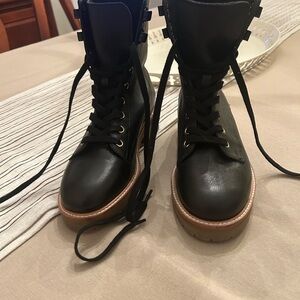 Boden Black Leather Lace-Up Ankle Boots